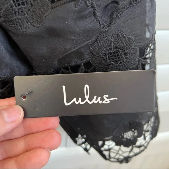 Lulus NWT Black Lace Story of Love Half Sleeve Square Neck Dress Size Medium - Picture 4 of 7